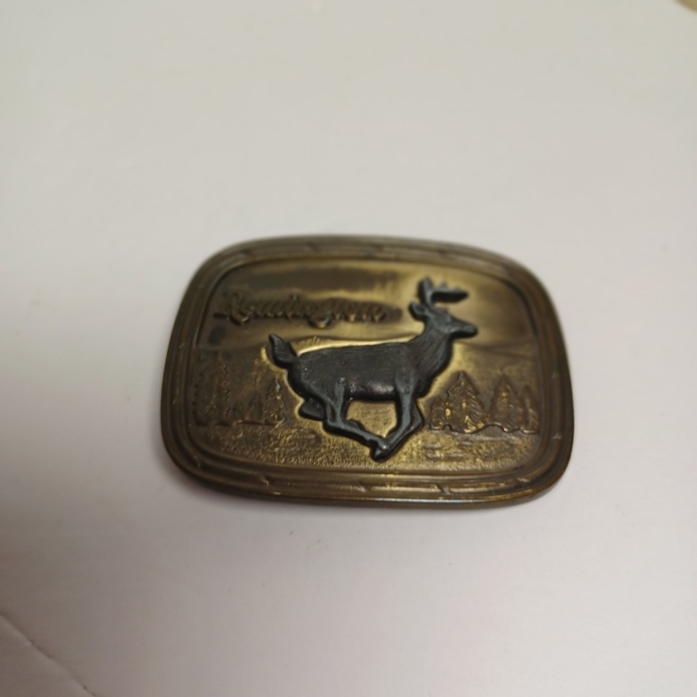 Vintage 1979 Remington Brass Finish Belt Buckle “Running White-tailed Deer